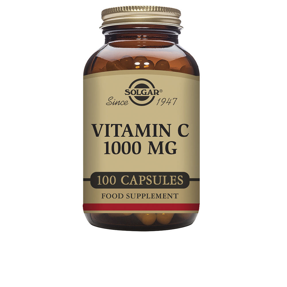 Brown supplement bottle with label — 100 vegetarian Vitamin C 1000 mg capsules, Unisex