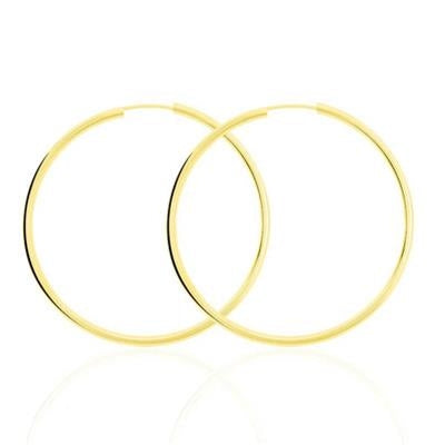 Pair of smooth gold hoop earrings with polished finish against neutral background