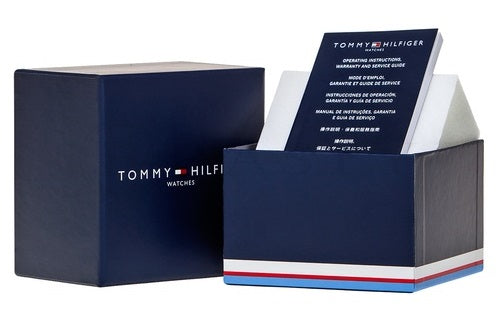 Tommy Hilfiger black dial watch with silver stainless steel bracelet and three subdials